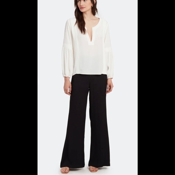 Sancia The Mieko Silk Blend Blouse White V-Neck Puff Sleeve Flowy Poet NWT - Picture 2 of 5